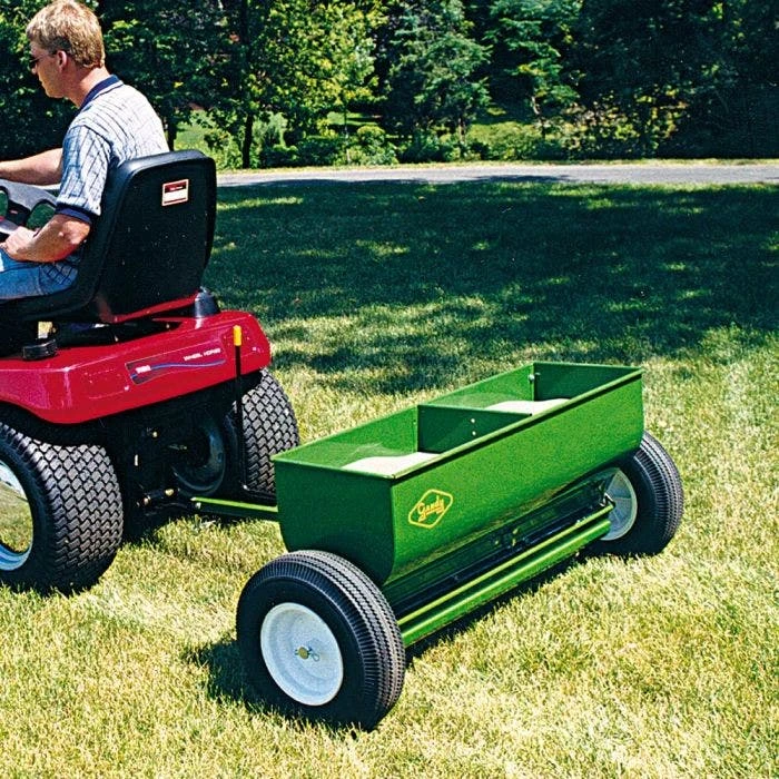 Gandy Towable Drop Spreader With 225lb Steel Hopper And Pneumatic Tires 1 Gandy Towable Drop Spreader With 225lb Steel Hopper And Pneumatic Tires